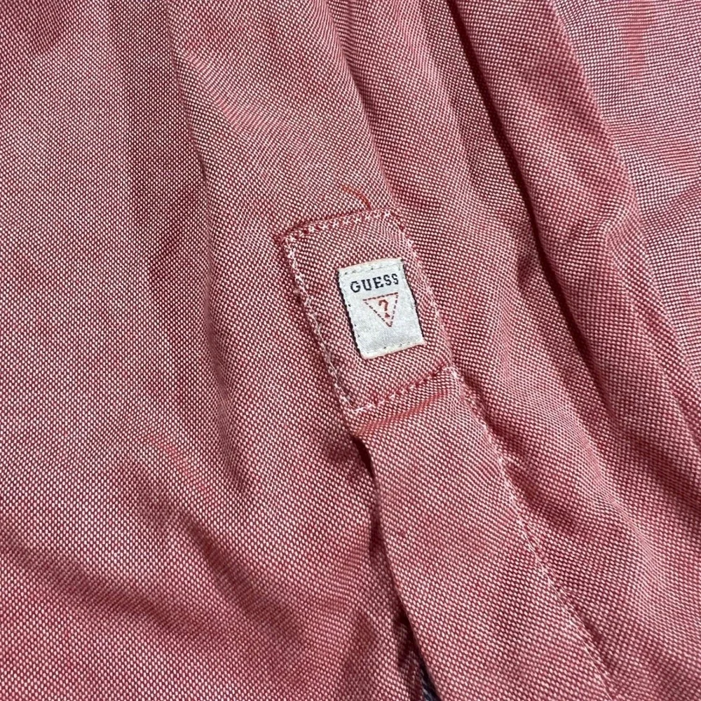Guess Button Down Shirt Mens XXL Salmon Pink Slim Fit Long Sleeve Cotton‎ Oxford